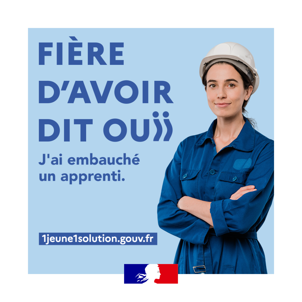 Affiche promotionnelle n°4 du gouvernement pour embauché un apprenti grâce au site 1jeune1solution.gouv.fr
