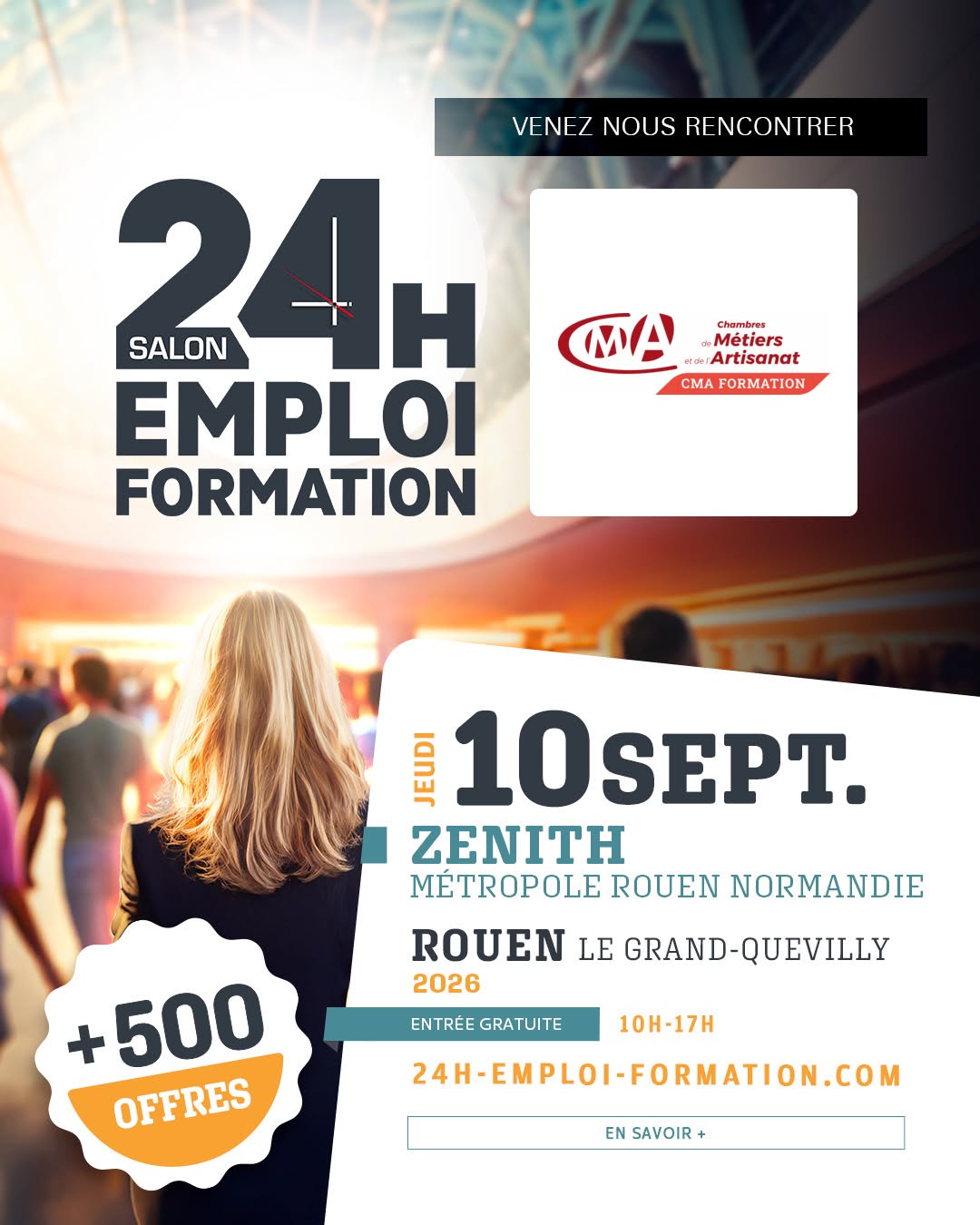 CMA Formation vous donne rendez-vous aux 24 Heures pour l’Emploi et la Formation à Rouen