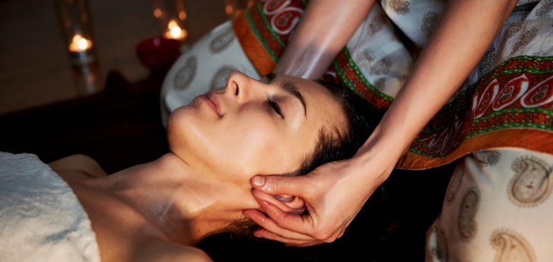 Oil relaxing head massage. Relaxation and therapy